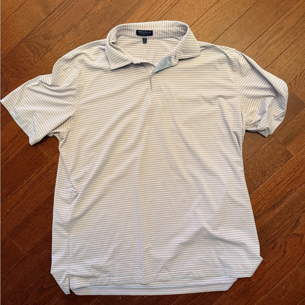 Peter Millar Light Blue and White Striped Polo Shirt